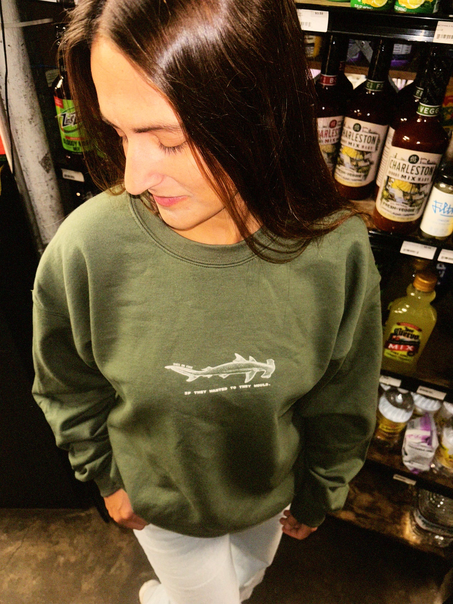 'shark attack' crewneck