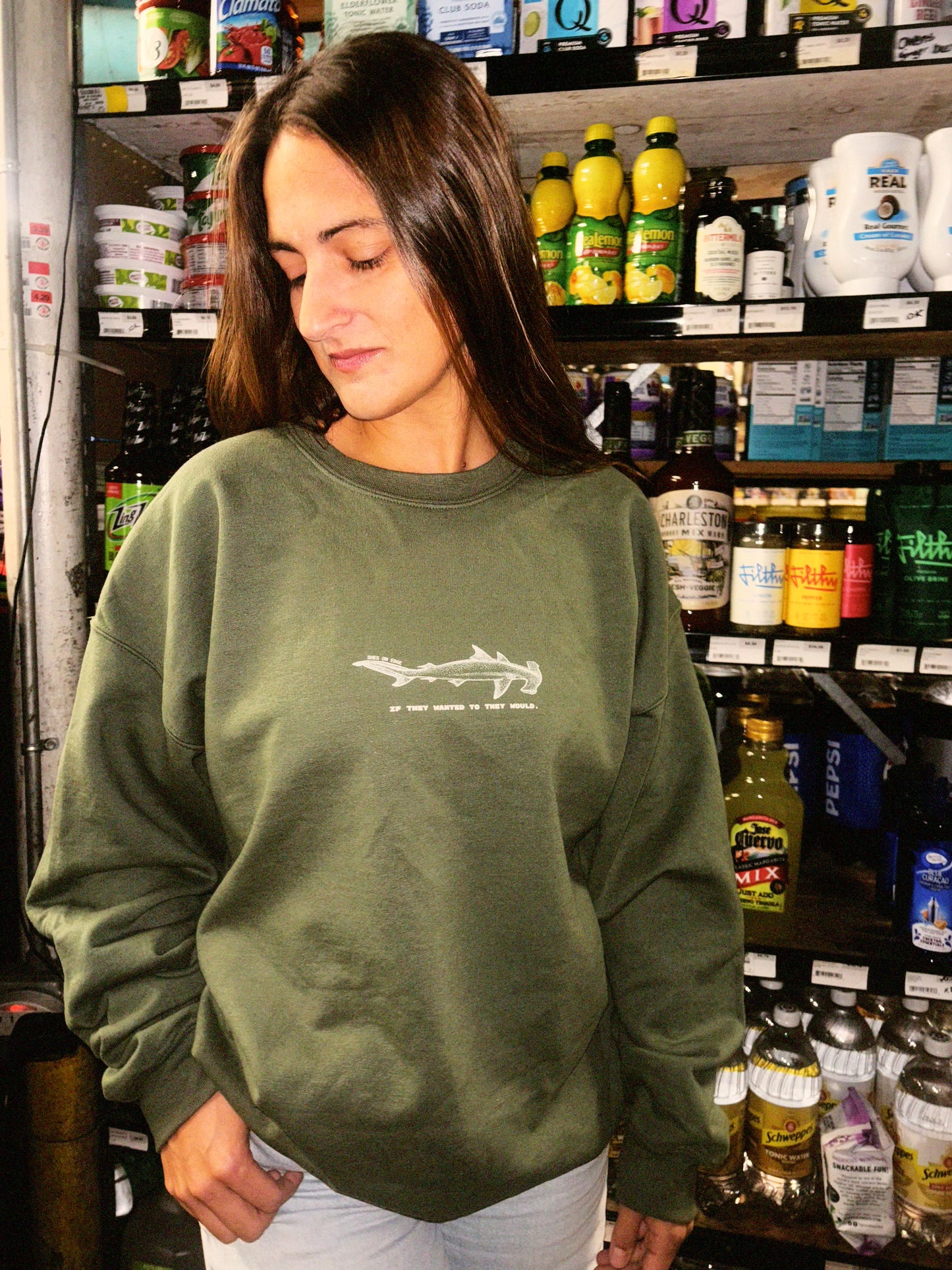 'shark attack' crewneck