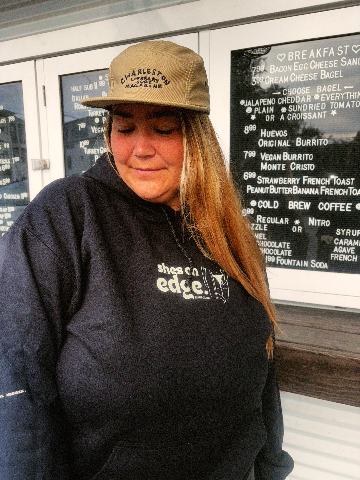 'sally' hoodie in black and sand